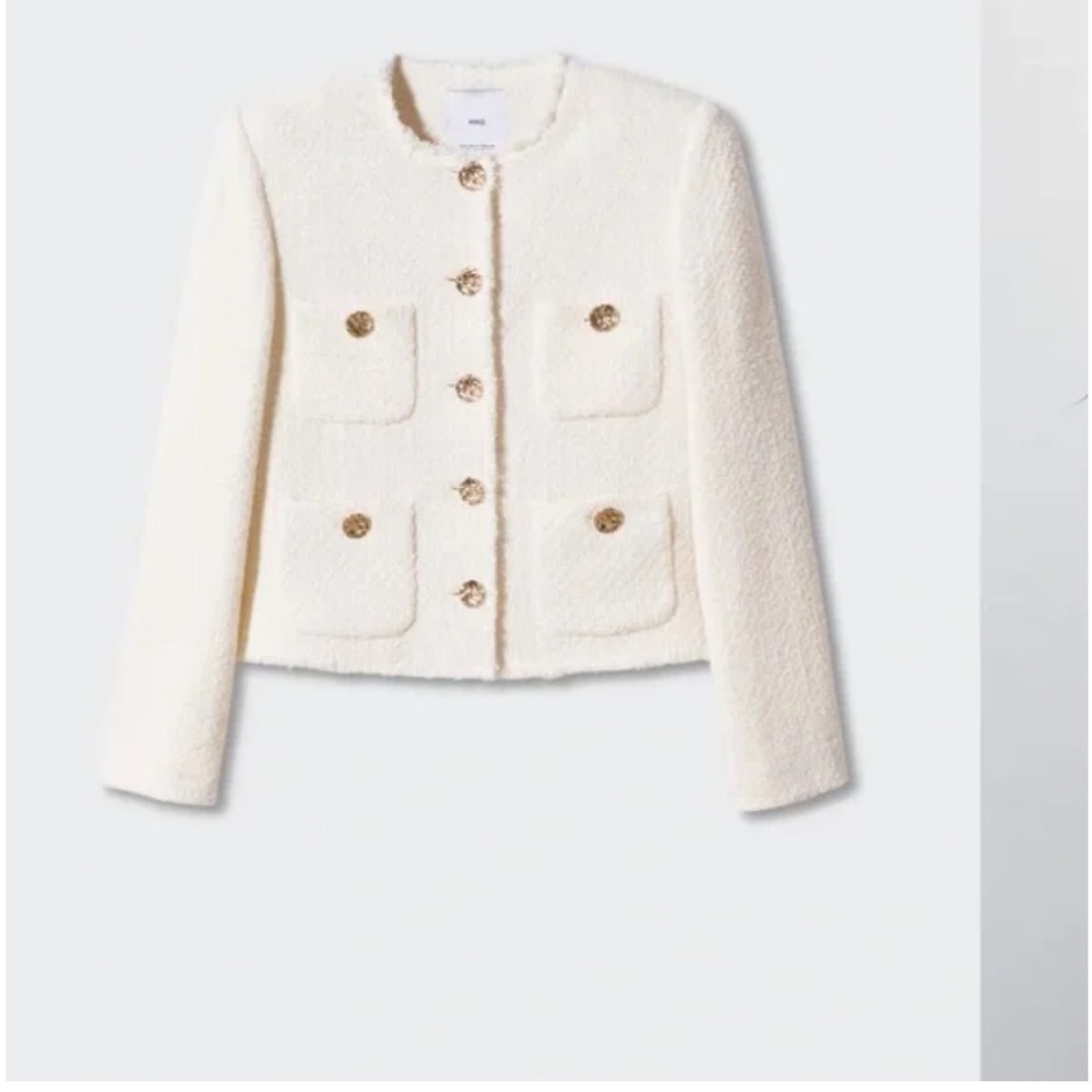 Ecru/ Beige Mango pocket tweed jacket - Size S -NEVER WORN NWT